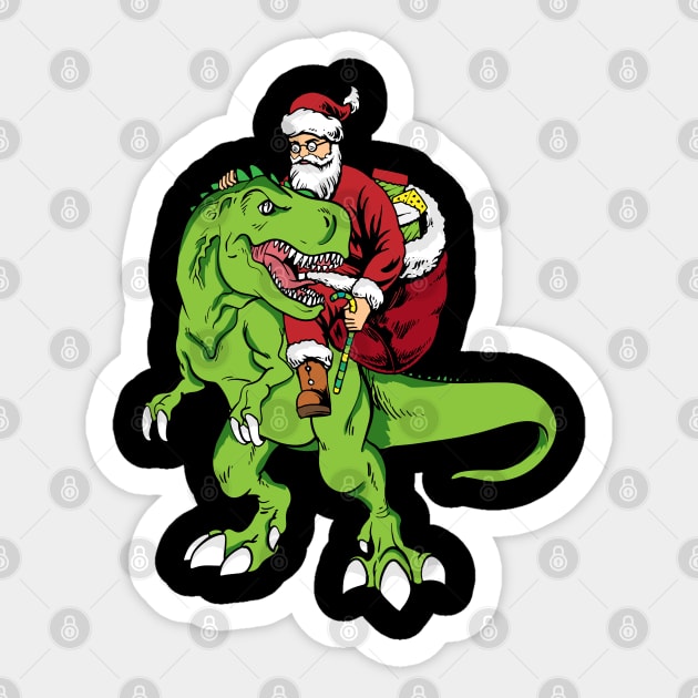 Santa Claus Riding A T-Rex Dinosaur Sticker by divinoro trendy boutique